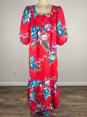 Vintage Royal Creations Hawaii Floral Maxi Dress Muumuu Pink Tropical Medium